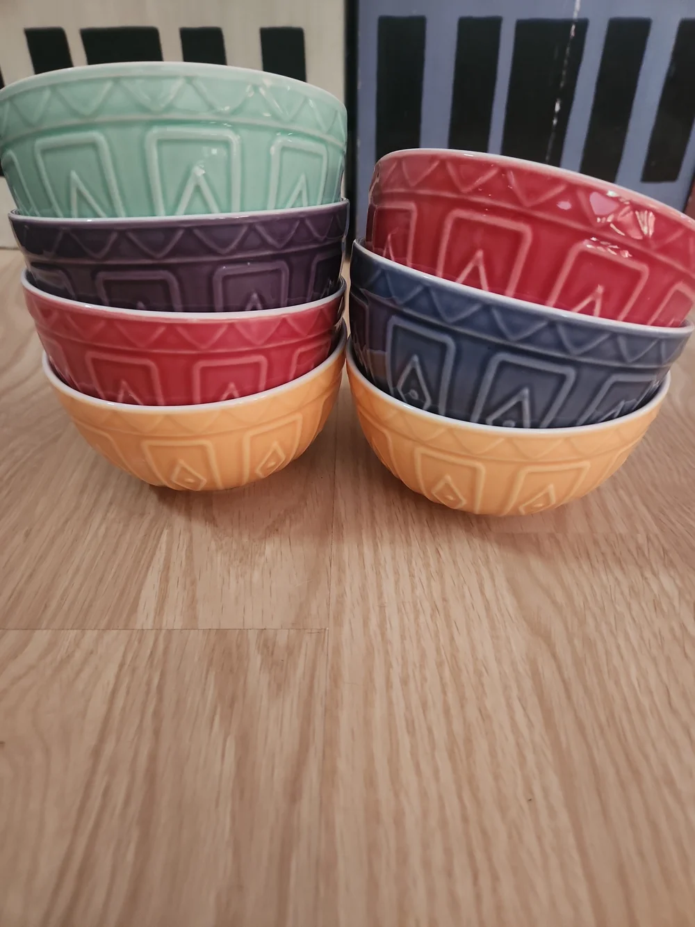Set of Colorful Trudeau Ceramic Bowls - Pink, Blue, Green, Orange